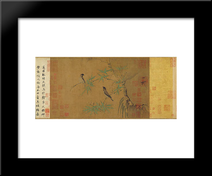 Finches And Bamboo 20x24 Black Modern Wood Framed Art Print Poster by Huizong, Emperor