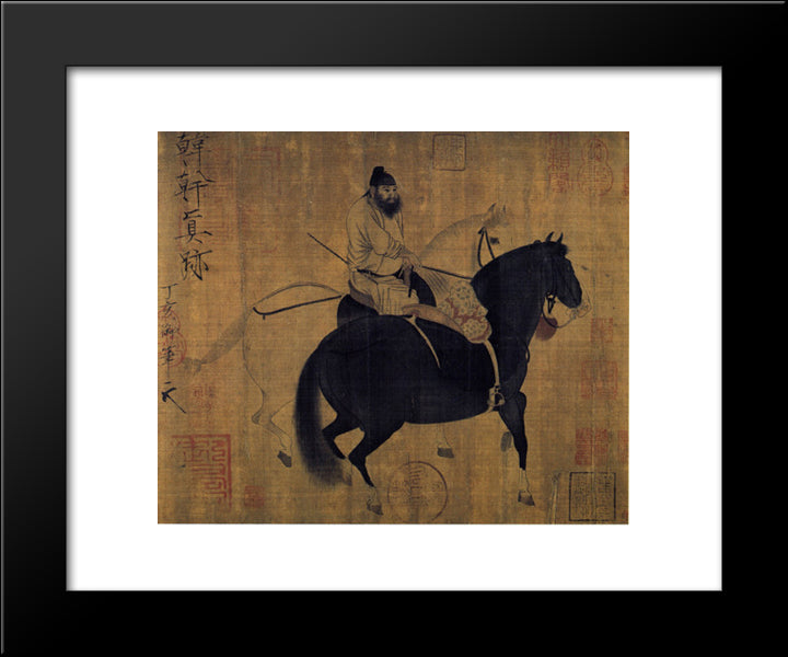 Groom Leading Two Horses 20x24 Black Modern Wood Framed Art Print Poster by Huizong, Emperor