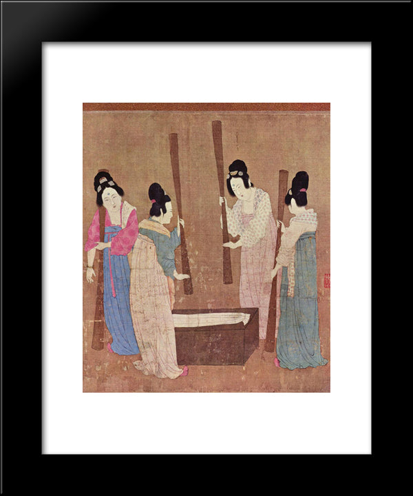 Women Preparing Silk (After Zhang Xuan) 20x24 Black Modern Wood Framed Art Print Poster by Huizong, Emperor