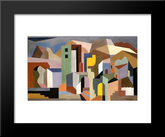 Architectural Form Of Future Ideal Landscape 20x24 Black Modern Wood Framed Art Print Poster by Prampolini, Enrico