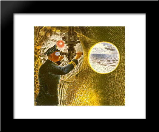 Commander Of A Submarine Looking Through A Periscope 20x24 Black Modern Wood Framed Art Print Poster by Ravilious, Eric