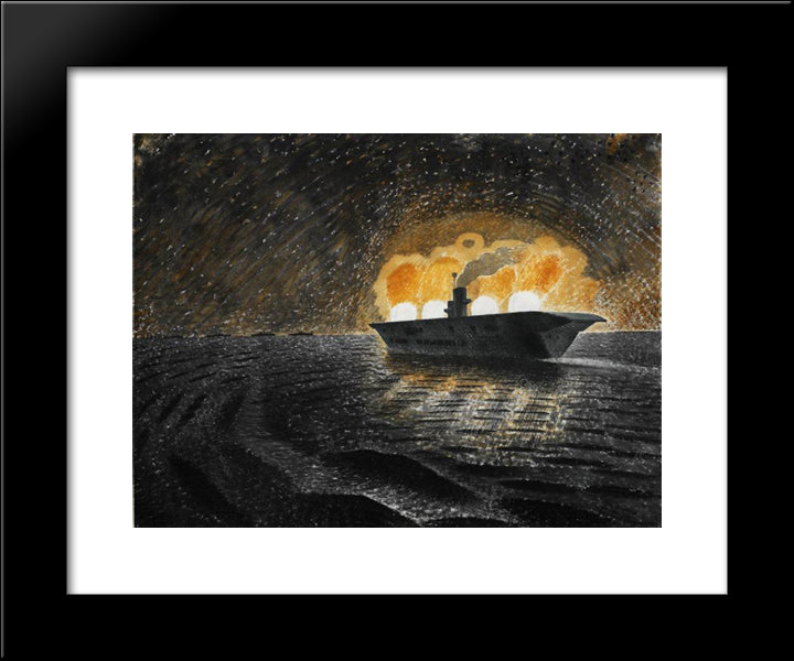 Hms Ark Royal In Action 20x24 Black Modern Wood Framed Art Print Poster by Ravilious, Eric