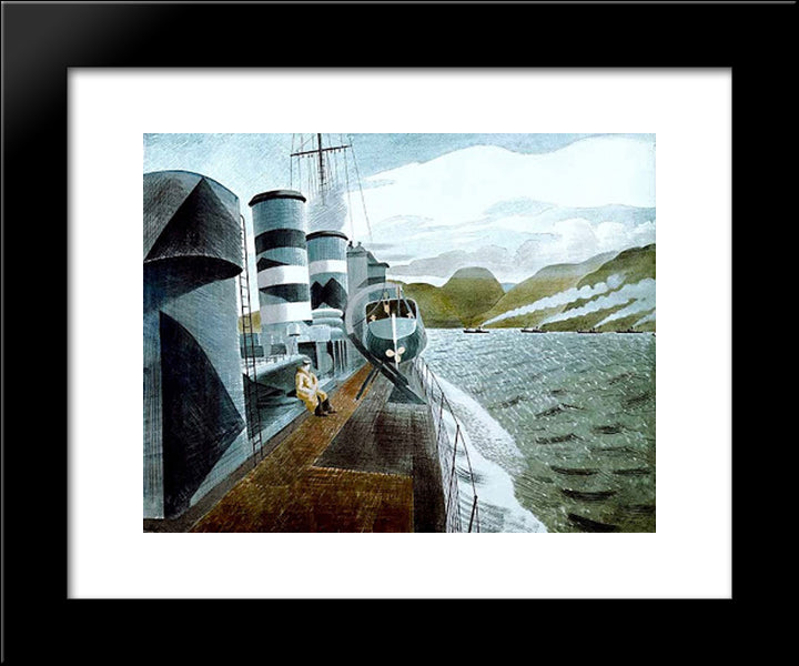 Leaving Scapa Flow 20x24 Black Modern Wood Framed Art Print Poster by Ravilious, Eric