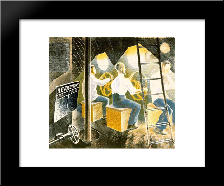 Men Operating Submarine Controls 20x24 Black Modern Wood Framed Art Print Poster by Ravilious, Eric