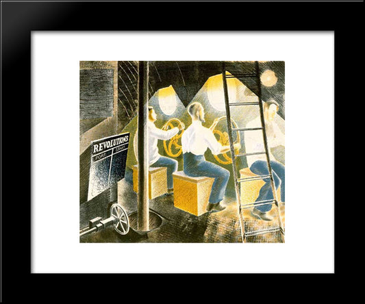 Men Operating Submarine Controls 20x24 Black Modern Wood Framed Art Print Poster by Ravilious, Eric