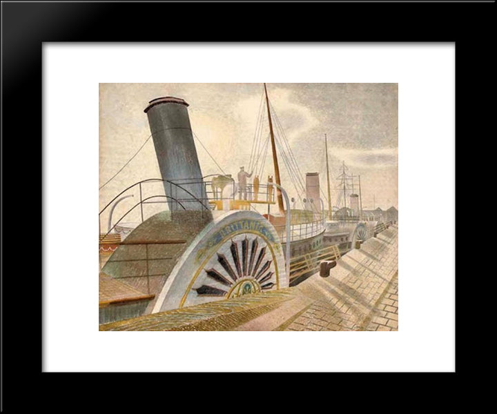 Paddle Steamer Britannie - Bristol Quay 20x24 Black Modern Wood Framed Art Print Poster by Ravilious, Eric