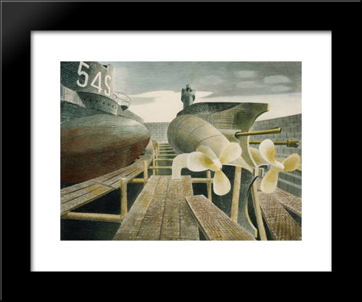 Submarines In Dry Dock 20x24 Black Modern Wood Framed Art Print Poster by Ravilious, Eric