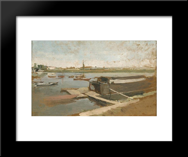 Bords De La Seine A Poissy 20x24 Black Modern Wood Framed Art Print Poster by Meissonier, Ernest