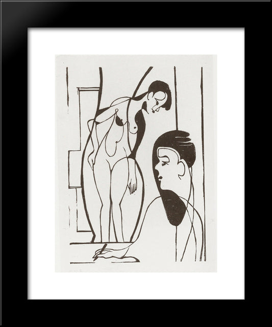Artist And Female Modell 20x24 Black Modern Wood Framed Art Print Poster by Kirchner, Ernst Ludwig