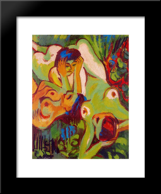 Bathers On The Lawn 20x24 Black Modern Wood Framed Art Print Poster by Kirchner, Ernst Ludwig