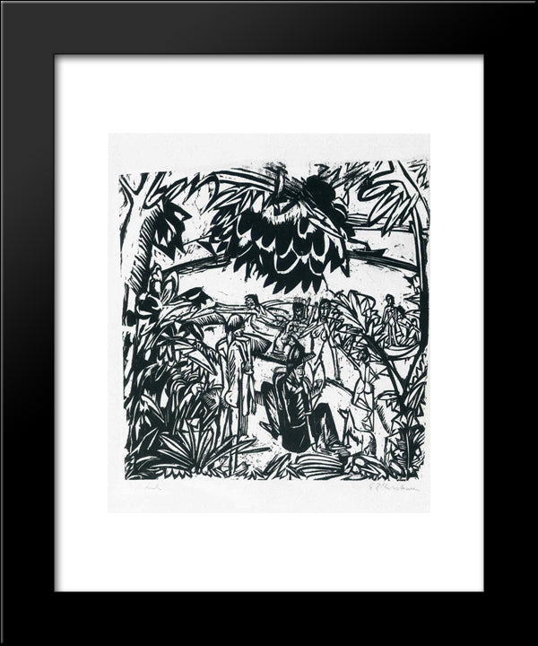 Bathers Under Trees 20x24 Black Modern Wood Framed Art Print Poster by Kirchner, Ernst Ludwig