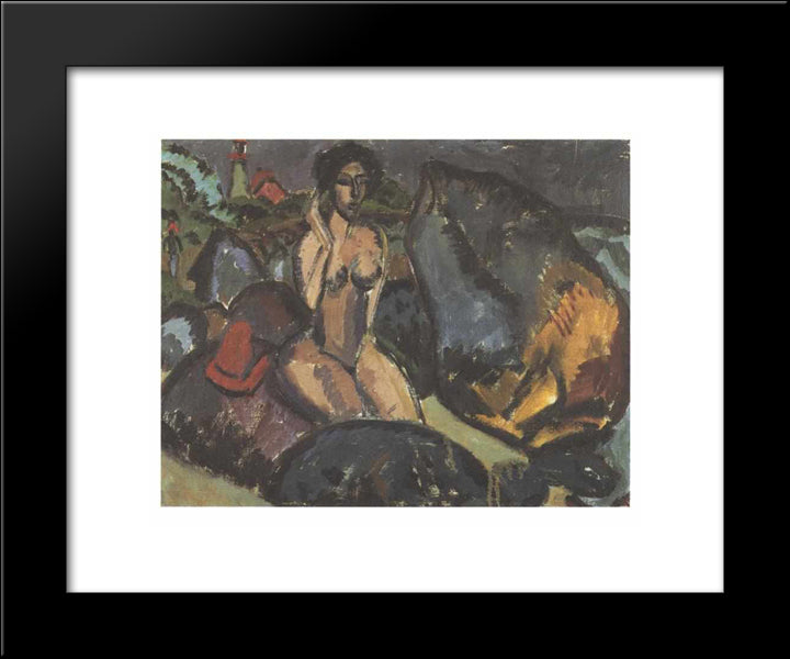 Bathing Woman Between Rocks 20x24 Black Modern Wood Framed Art Print Poster by Kirchner, Ernst Ludwig