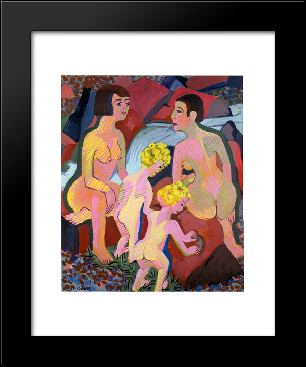 Bathing Women And Children 20x24 Black Modern Wood Framed Art Print Poster by Kirchner, Ernst Ludwig
