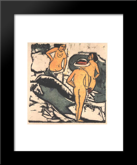 Bathing Women Between White Rocks 20x24 Black Modern Wood Framed Art Print Poster by Kirchner, Ernst Ludwig