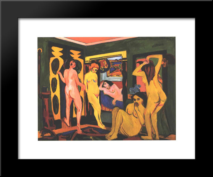 Bathing Women In A Room 20x24 Black Modern Wood Framed Art Print Poster by Kirchner, Ernst Ludwig