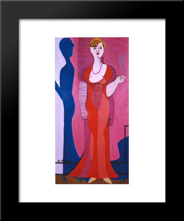 Blond Woman In A Red Dress, Portrait Of Elisabeth Hembus 20x24 Black Modern Wood Framed Art Print Poster by Kirchner, Ernst Ludwig