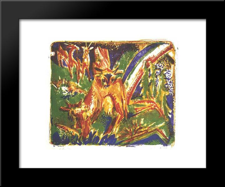 Cattles Under A Rainbow 20x24 Black Modern Wood Framed Art Print Poster by Kirchner, Ernst Ludwig