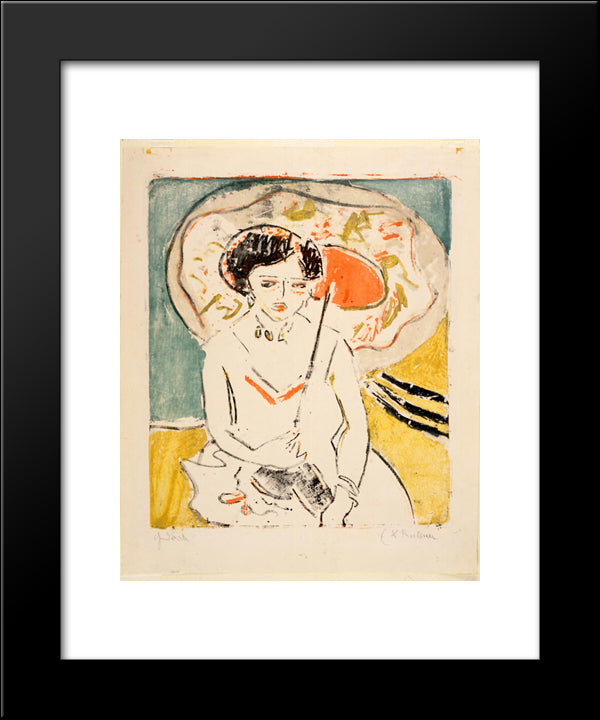 Dodo With A Japanese Umbrella 20x24 Black Modern Wood Framed Art Print Poster by Kirchner, Ernst Ludwig