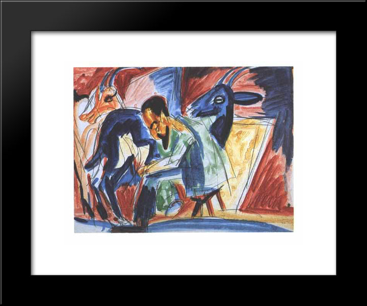 Farmer Milking A Goat 20x24 Black Modern Wood Framed Art Print Poster by Kirchner, Ernst Ludwig