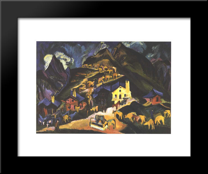 Farmers Driving Cattle To A Alpine Pasture 20x24 Black Modern Wood Framed Art Print Poster by Kirchner, Ernst Ludwig