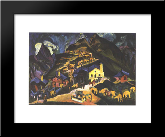 Farmers Driving Cattle To A Alpine Pasture 20x24 Black Modern Wood Framed Art Print Poster by Kirchner, Ernst Ludwig