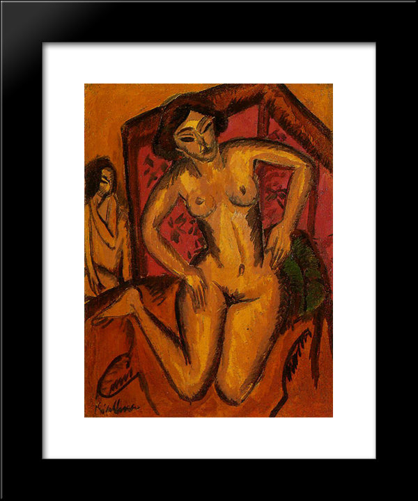 Female Nude Kneeling Before A Red Screen 20x24 Black Modern Wood Framed Art Print Poster by Kirchner, Ernst Ludwig