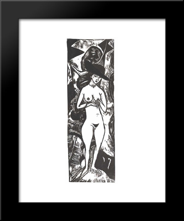 Female Nude With Black Hat 20x24 Black Modern Wood Framed Art Print Poster by Kirchner, Ernst Ludwig