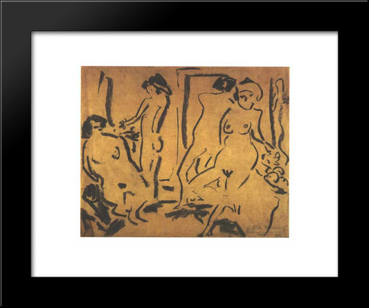 Female Nudes In A Atelier 20x24 Black Modern Wood Framed Art Print Poster by Kirchner, Ernst Ludwig