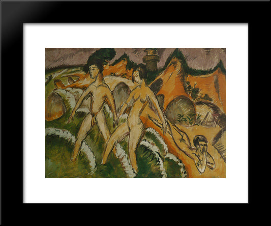 Female Nudes Striding Into The Sea 20x24 Black Modern Wood Framed Art Print Poster by Kirchner, Ernst Ludwig