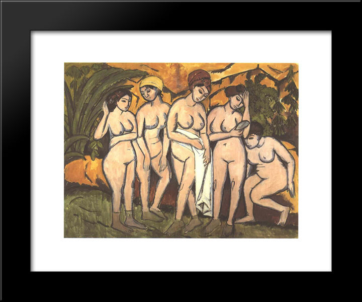 Five Bathing Women At A Lake 20x24 Black Modern Wood Framed Art Print Poster by Kirchner, Ernst Ludwig