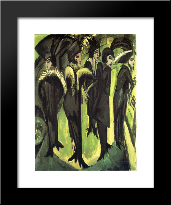 Five Women At The Street 20x24 Black Modern Wood Framed Art Print Poster by Kirchner, Ernst Ludwig