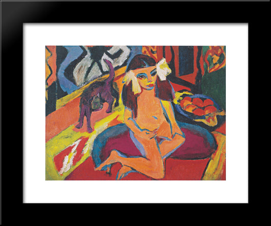 Girl With Cat (Franzi) 20x24 Black Modern Wood Framed Art Print Poster by Kirchner, Ernst Ludwig