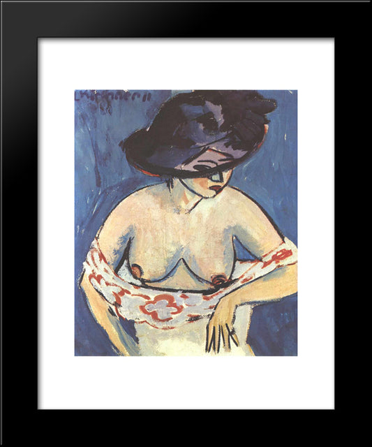 Half-Naked Woman With A Hat 20x24 Black Modern Wood Framed Art Print Poster by Kirchner, Ernst Ludwig