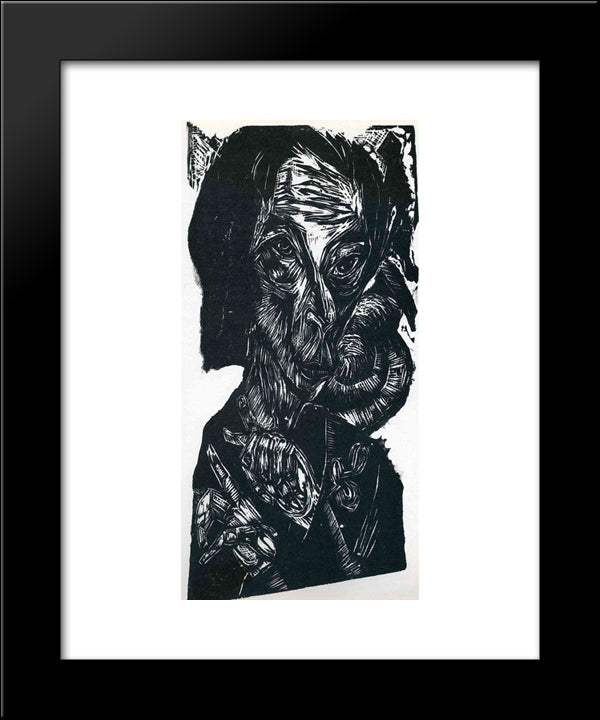 Head Of A Sick Man. Self-Portrait 20x24 Black Modern Wood Framed Art Print Poster by Kirchner, Ernst Ludwig