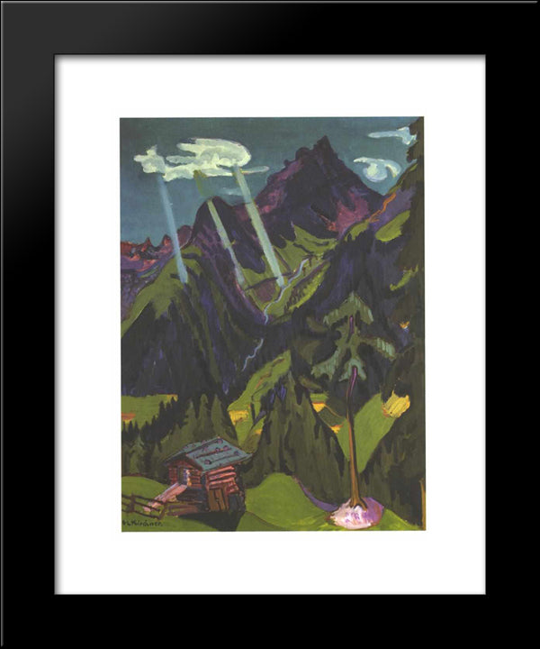 Landscape In Graubunder With Sun Rays 20x24 Black Modern Wood Framed Art Print Poster by Kirchner, Ernst Ludwig