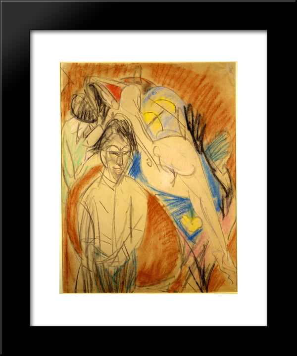 Man And Naked Woman 20x24 Black Modern Wood Framed Art Print Poster by Kirchner, Ernst Ludwig