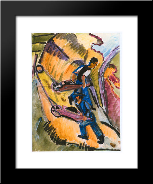 Men With Wheelbarrows 20x24 Black Modern Wood Framed Art Print Poster by Kirchner, Ernst Ludwig