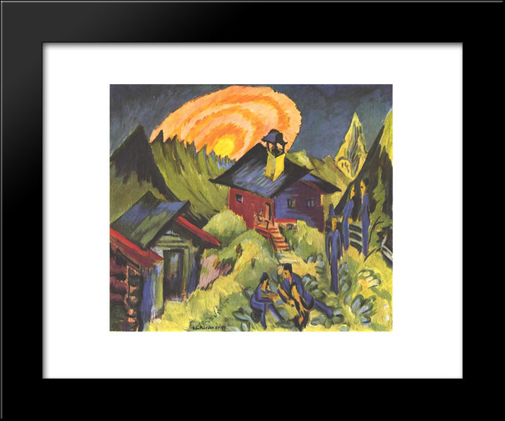 Moon Rising At The Staffelalp 20x24 Black Modern Wood Framed Art Print Poster by Kirchner, Ernst Ludwig