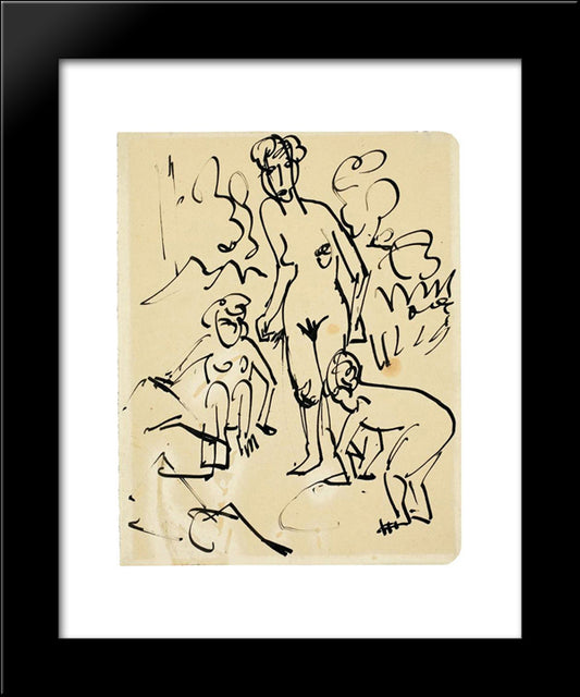 Mother And Children 20x24 Black Modern Wood Framed Art Print Poster by Kirchner, Ernst Ludwig