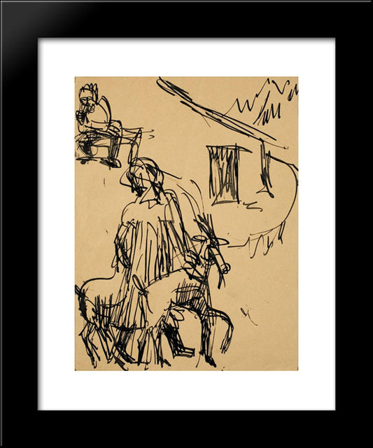 Mountain Hut With Goat 20x24 Black Modern Wood Framed Art Print Poster by Kirchner, Ernst Ludwig
