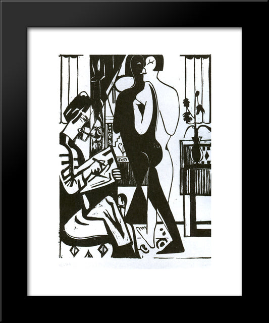 Painter And Modell 20x24 Black Modern Wood Framed Art Print Poster by Kirchner, Ernst Ludwig