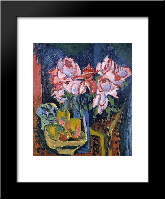 Pink Roses 20x24 Black Modern Wood Framed Art Print Poster by Kirchner, Ernst Ludwig