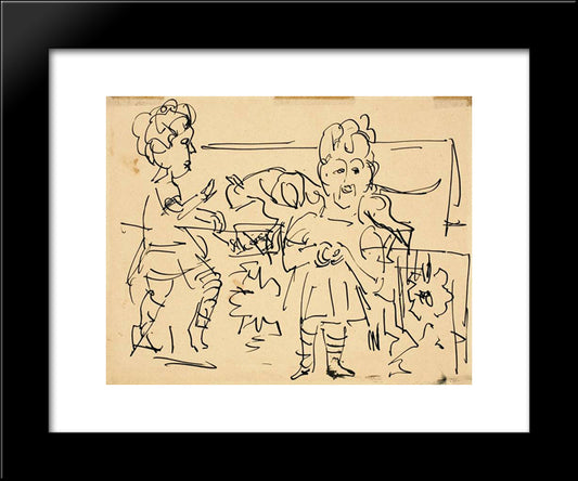 Playing Children 20x24 Black Modern Wood Framed Art Print Poster by Kirchner, Ernst Ludwig