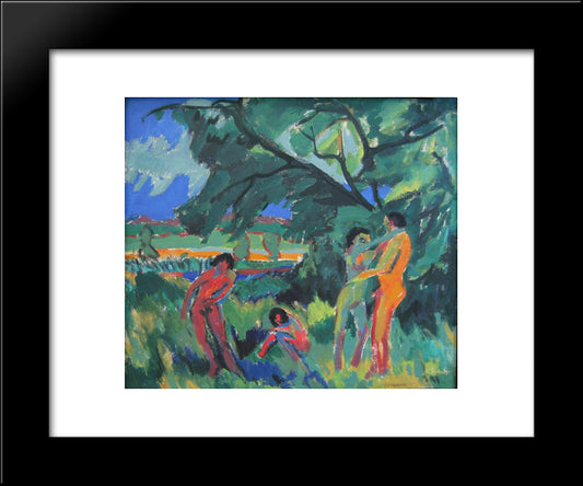 Playing Naked People 20x24 Black Modern Wood Framed Art Print Poster by Kirchner, Ernst Ludwig