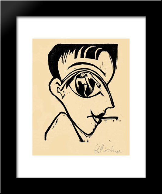 Profile Head (Self-Portrait) 20x24 Black Modern Wood Framed Art Print Poster by Kirchner, Ernst Ludwig