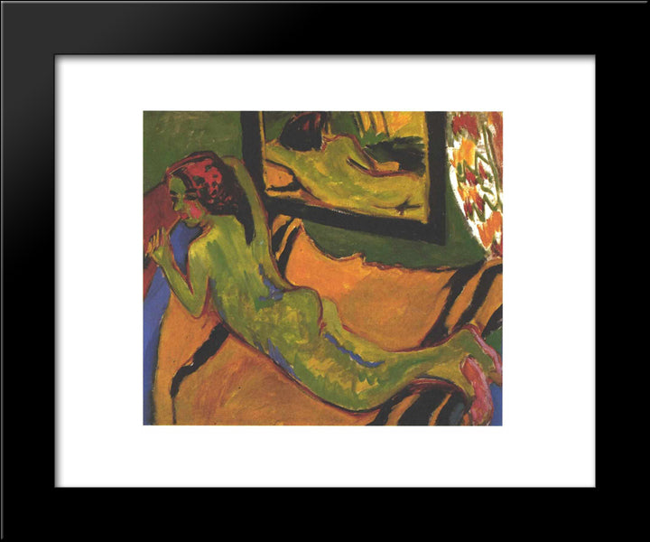 Reclining Female Nude In Front Of A Mirror 20x24 Black Modern Wood Framed Art Print Poster by Kirchner, Ernst Ludwig