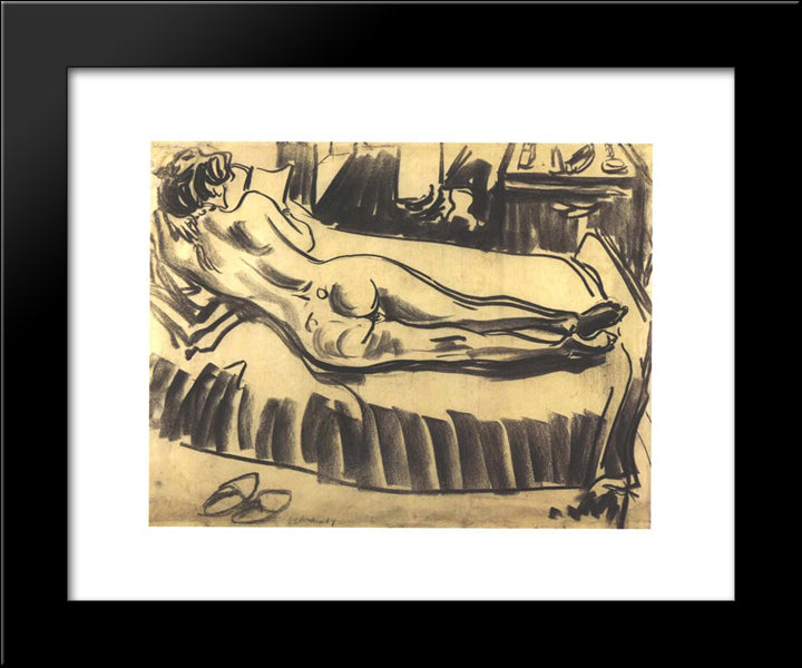 Reclining Female Nude On A Couch 20x24 Black Modern Wood Framed Art Print Poster by Kirchner, Ernst Ludwig