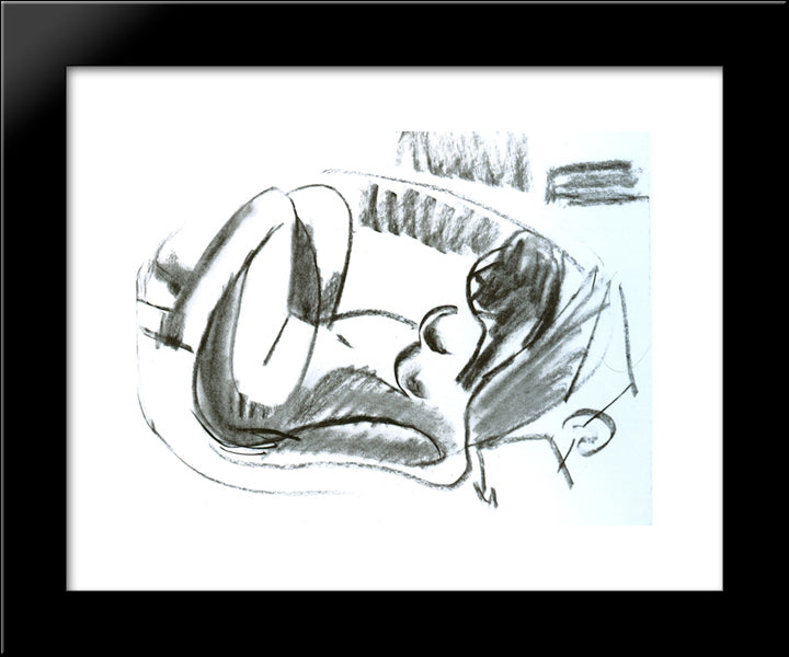 Reclining Nude In A Bathtub With Pulled On Legs 20x24 Black Modern Wood Framed Art Print Poster by Kirchner, Ernst Ludwig