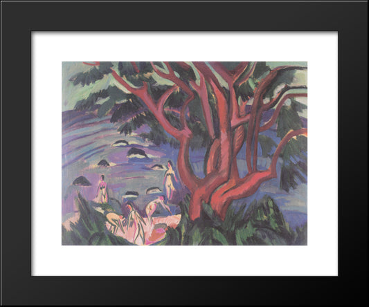 Red Tree On The Beach 20x24 Black Modern Wood Framed Art Print Poster by Kirchner, Ernst Ludwig