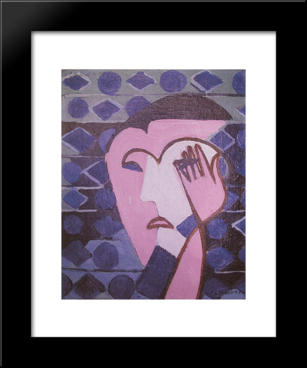 Sad Female Head 20x24 Black Modern Wood Framed Art Print Poster by Kirchner, Ernst Ludwig